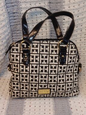 Tommy Hilfiger Black and White Monogram Satchel
